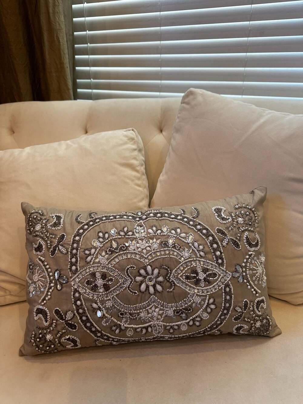 Pier 1 Imports Beaded and Sequined Lumbar Decorative Pillow 15x9